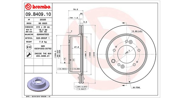 MAGNETI MARELLI Bremseskive 360406120600 ventileret 315mm 20mm for KIA