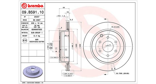 MAGNETI MARELLI Bremseskive 360406120900 ventileret 308mm 18mm for NISSAN