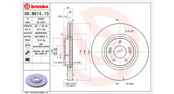 MAGNETI MARELLI Bremseskive 360406121000 ventileret 321mm 28mm for HYUNDAI KIA