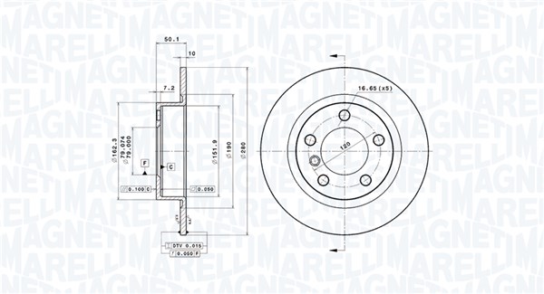 MAGNETI MARELLI Bremseskive 360406121401 fuld 280mm 10mm for BMW MINI