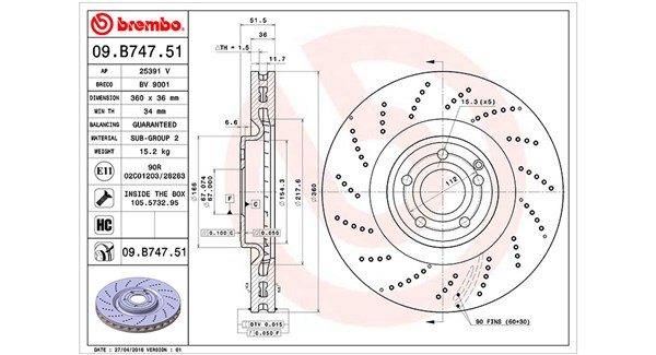 MAGNETI MARELLI Bremseskive 360406121201 perforeret 360mm 36mm for MERCEDES-BENZ