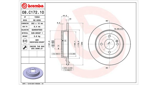 MAGNETI MARELLI Bremseskive 360406121500 fuld 262mm 10mm for KIA HYUNDAI