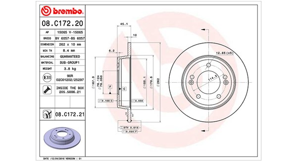 MAGNETI MARELLI Bremseskive 360406121600 fuld 262mm 10mm for KIA HYUNDAI