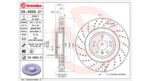 MAGNETI MARELLI Bremseskive 360406122201 perforeret 350mm 32mm for MERCEDES-BENZ
