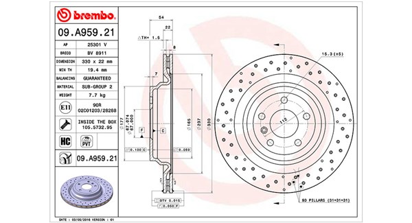 MAGNETI MARELLI Bremseskive 360406122401 perforeret 330mm 22mm for MERCEDES-BENZ