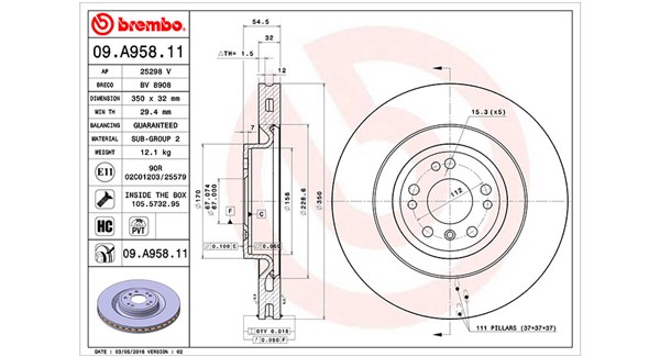 MAGNETI MARELLI Bremseskive 360406122101 Indvendig ventileret- ventilering med dråbeformede blade 350mm 32mm for MERCEDES-BENZ BRABUS