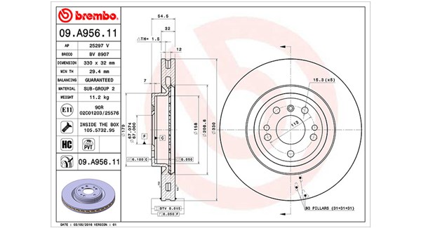 MAGNETI MARELLI Bremseskive 360406122001 Indvendig ventileret- ventilering med dråbeformede blade 330mm 32mm for MERCEDES-BENZ BRABUS