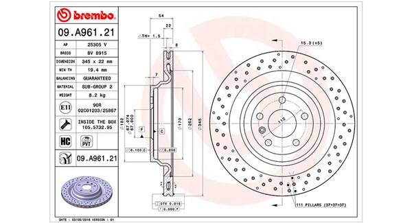 MAGNETI MARELLI Bremseskive 360406122801 perforeret 345mm 22mm for MERCEDES-BENZ