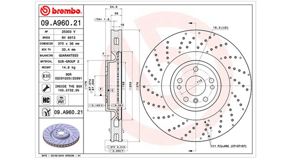 MAGNETI MARELLI Bremseskive 360406122601 perforeret 375mm 36mm for MERCEDES-BENZ