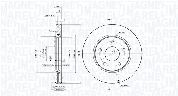 MAGNETI MARELLI Bremseskive 360406123201 ventileret 302mm 28mm for CHRYSLER DODGE FIAT