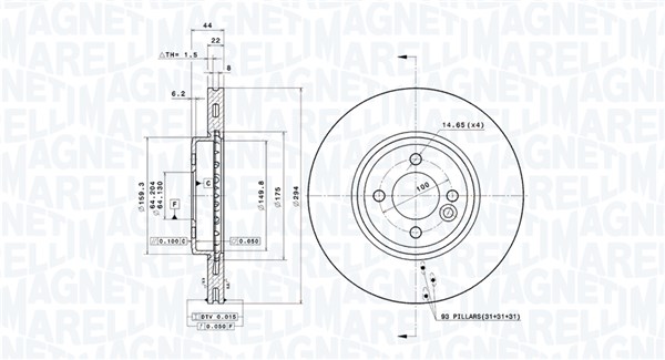 MAGNETI MARELLI Bremseskive 360406123801 Indvendig ventileret- ventilering med dråbeformede blade 294mm 22mm for MINI
