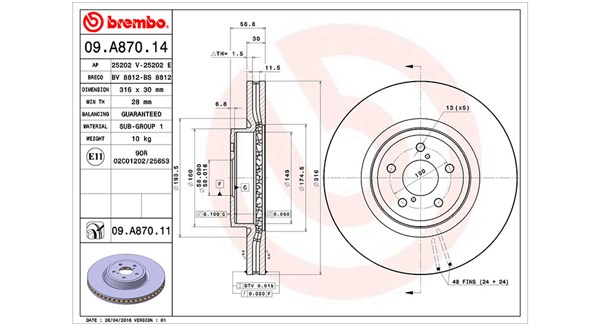 MAGNETI MARELLI Bremseskive 360406123900 ventileret 316mm 30mm for SUBARU
