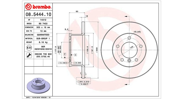 MAGNETI MARELLI Bremseskive 360406124200 fuld 303mm 16mm for MERCEDES-BENZ PUCH