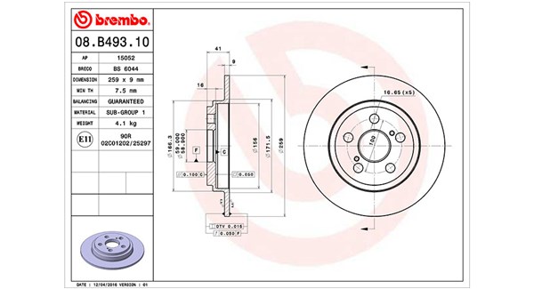 MAGNETI MARELLI Bremseskive 360406124900 fuld 259mm 9mm for TOYOTA