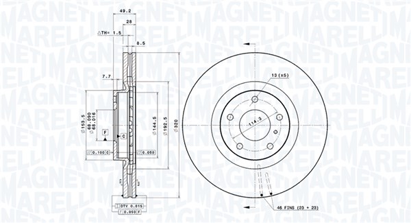 MAGNETI MARELLI Bremseskive 360406125701 indvendig ventileret 320mm 28mm for NISSAN INFINITI