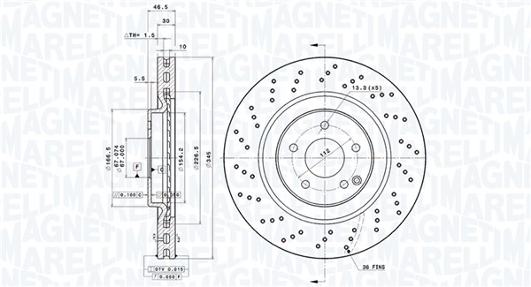 MAGNETI MARELLI Bremseskive 360406126001 perforeret 345mm 30mm for MERCEDES-BENZ