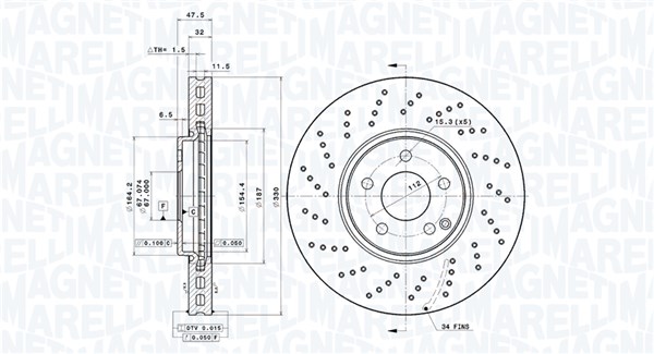 MAGNETI MARELLI Bremseskive 360406125901 perforeret 330mm 32mm for MERCEDES-BENZ