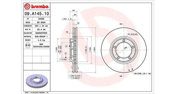 MAGNETI MARELLI Bremseskive 360406126400 ventileret 254mm 24mm for HYUNDAI