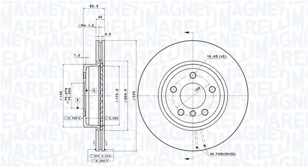 MAGNETI MARELLI Bremseskive 360406004101 ventileret 325mm 25mm for BMW