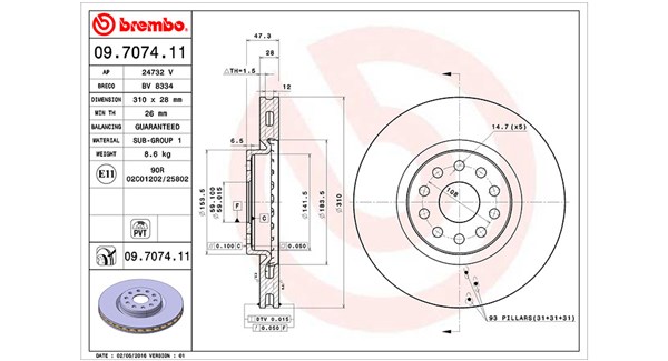 MAGNETI MARELLI Bremseskive 360406010701 Indvendig ventileret- ventilering med dråbeformede blade 310mm 28mm for LANCIA