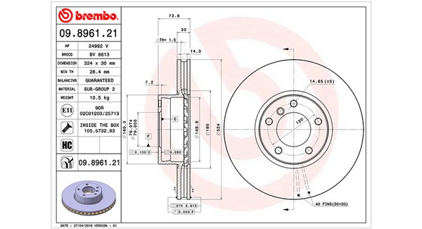 MAGNETI MARELLI Bremseskive 360406017201 ventileret 324mm 30mm for BMW