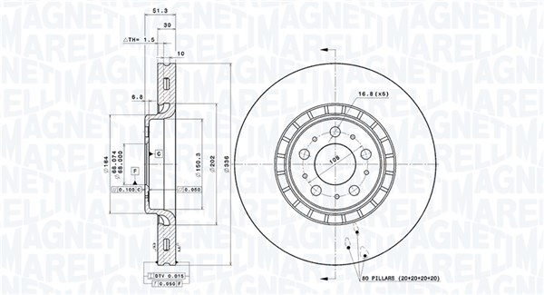 MAGNETI MARELLI Bremseskive 360406085801 Indvendig ventileret- ventilering med dråbeformede blade 336mm 30mm for VOLVO