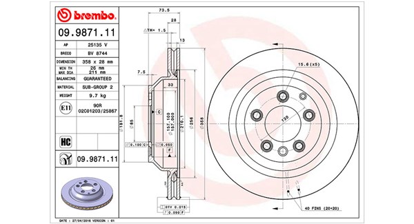 MAGNETI MARELLI Bremseskive 360406112401 ventileret 358mm 28mm for VAG AUDI PORSCHE