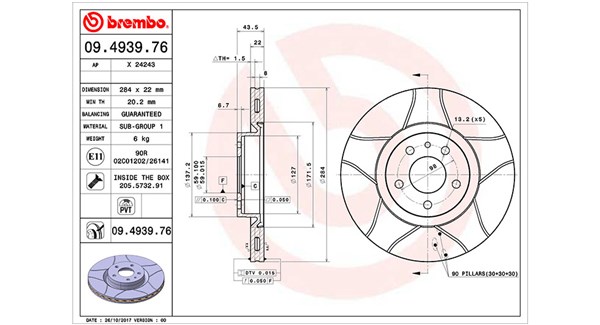 MAGNETI MARELLI Bremseskive 360406000305 Indvendig ventileret- ventilering med dråbeformede blade 284mm 22mm for OPEL FIAT ALFA ROMEO VAUXHALL