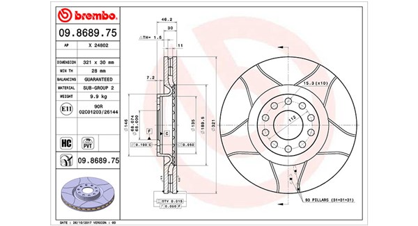 MAGNETI MARELLI Bremseskive 360406001805 Indvendig ventileret- ventilering med dråbeformede blade 321mm 30mm for AUDI