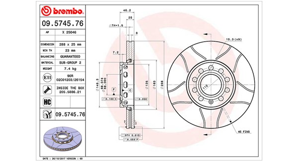 MAGNETI MARELLI Bremseskive 360406001305 lukket 288mm 25mm for AUDI SKODA SEAT VW AUDI (FAW)
