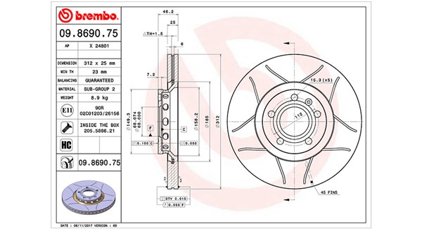MAGNETI MARELLI Bremseskive 360406001605 lukket 312mm 25mm for VW AUDI VW (SVW) AUDI (FAW)