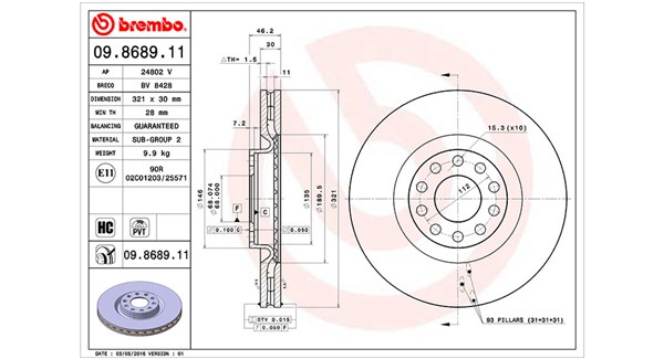 MAGNETI MARELLI Bremseskive 360406001801 Indvendig ventileret- ventilering med dråbeformede blade 321mm 30mm for AUDI