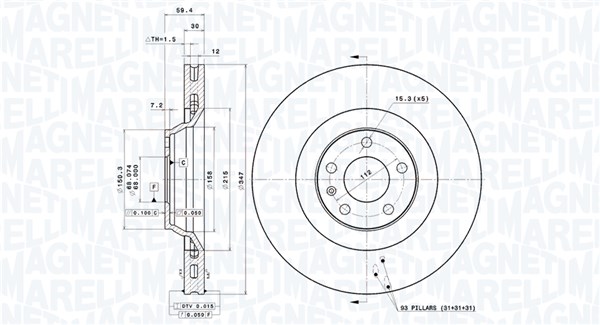 MAGNETI MARELLI Bremseskive 360406002101 Indvendig ventileret- ventilering med dråbeformede blade 347mm 30mm for AUDI