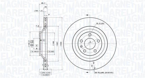 MAGNETI MARELLI Bremseskive 360406002201 Indvendig ventileret- ventilering med dråbeformede blade 330mm 22mm for AUDI AUDI (FAW)