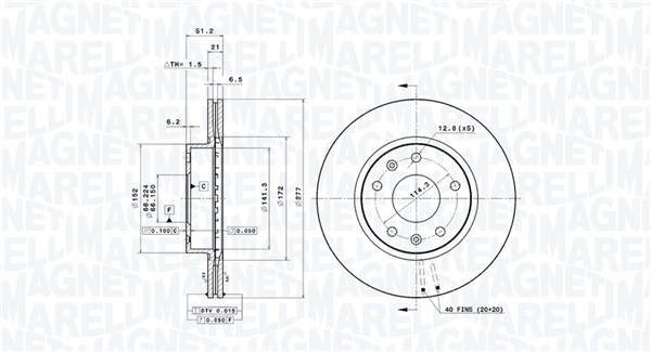 MAGNETI MARELLI Bremseskive 360406002501 277mm 21mm for LAND ROVER