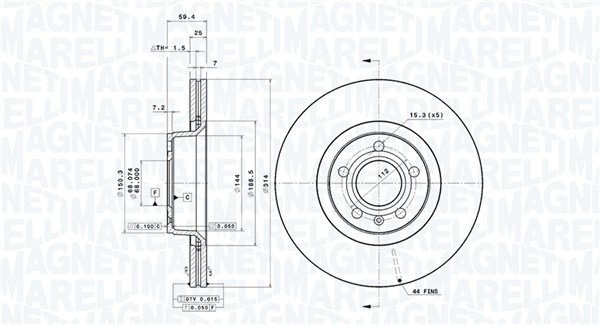 MAGNETI MARELLI Bremseskive 360406002301 ventileret 314mm 25mm for AUDI AUDI (FAW)