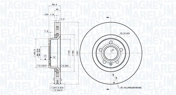 MAGNETI MARELLI Bremseskive 360406002401 ventileret 321mm 30mm for AUDI