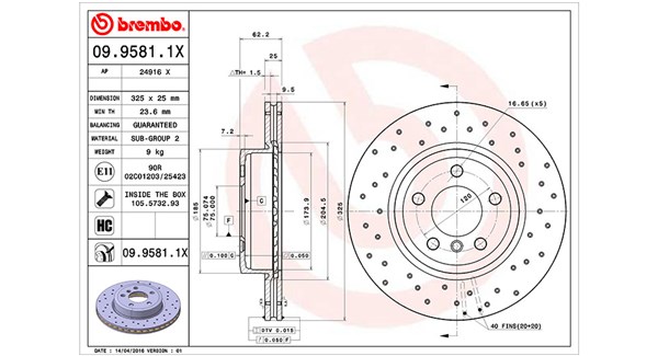 MAGNETI MARELLI Bremseskive 360406004102 perforeret 325mm 25mm for BMW