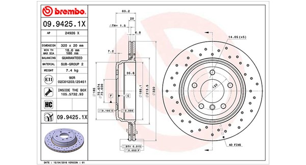 MAGNETI MARELLI Bremseskive 360406003902 perforeret 320mm 20mm for BMW