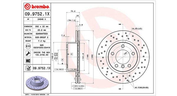 MAGNETI MARELLI Bremseskive 360406004702 perforeret 292mm 22mm for BMW