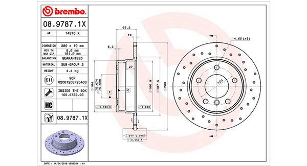 MAGNETI MARELLI Bremseskive 360406004802 perforeret 280mm 10mm for BMW