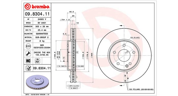 MAGNETI MARELLI Bremseskive 360406006401 Indvendig ventileret- ventilering med dråbeformede blade 300mm 28mm for MERCEDES-BENZ CHRYSLER