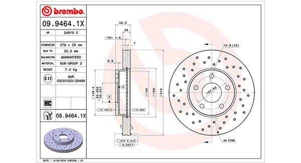 MAGNETI MARELLI Bremseskive 360406005402 perforeret 278mm 25mm for VOLVO FORD FORD (CHANGAN) MAZDA (CHANGAN)