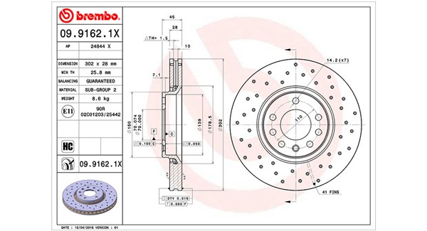 MAGNETI MARELLI Bremseskive 360406008202 perforeret 302mm 28mm for OPEL SAAB VAUXHALL CADILLAC