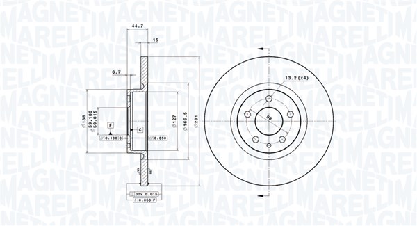 MAGNETI MARELLI Bremseskive 360406010501 281mm 15mm for ALFA ROMEO