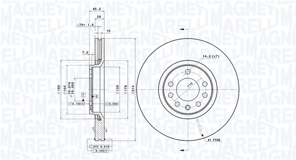 MAGNETI MARELLI Bremseskive 360406008501 ventileret 314mm 28mm for OPEL SAAB VAUXHALL