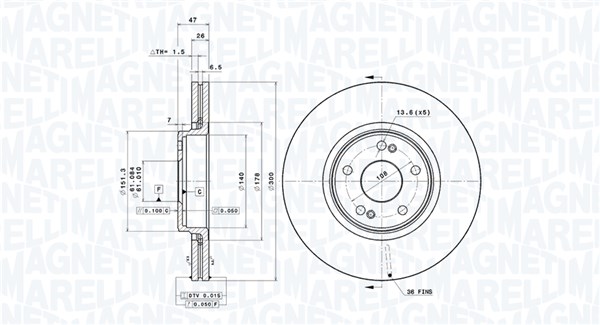 MAGNETI MARELLI Bremseskive 360406008701 300mm 26mm for RENAULT