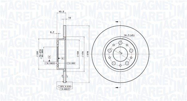 MAGNETI MARELLI Bremseskive 360406011201 278mm 12mm for ALFA ROMEO
