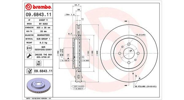 MAGNETI MARELLI Bremseskive 360406010901 Indvendig ventileret- ventilering med dråbeformede blade 305mm 28mm for FIAT