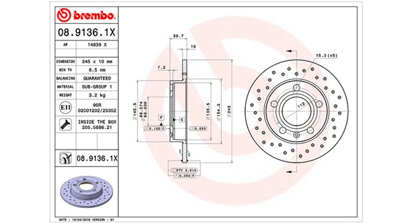 MAGNETI MARELLI Bremseskive 360406012202 245mm 10mm for AUDI